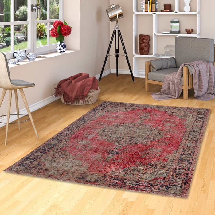 Designer Teppich Vintage Zoe Orient Klassik Rot Beige