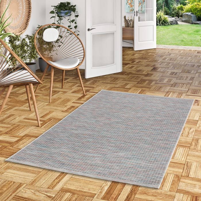 In- und Outdoor Teppich Flachgewebe Carmel Blau Bunt Karo