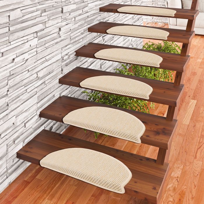 Bentzon - Tapis d'escalier plat tissé - Beige (semi-circulaire)
