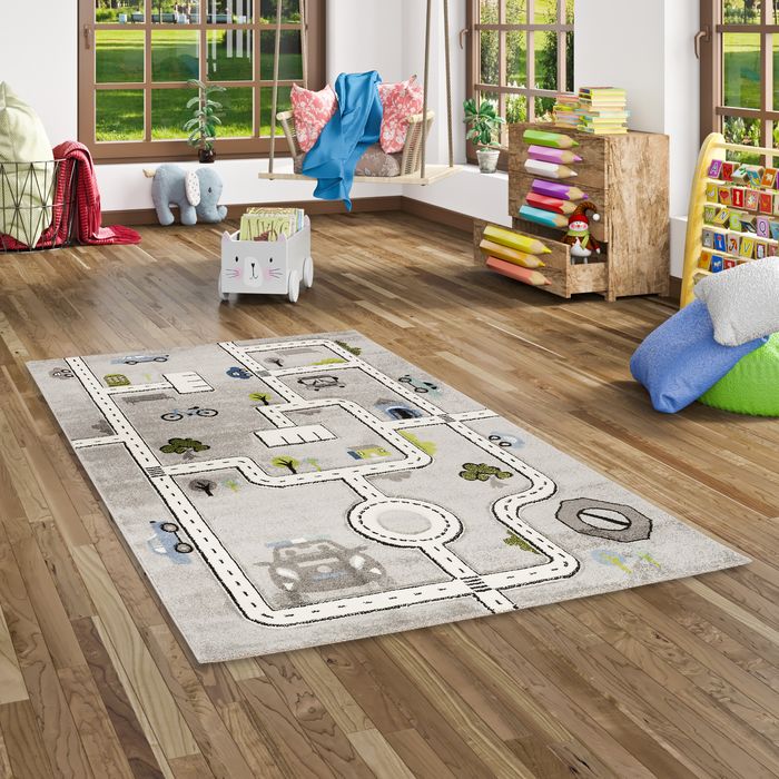 Kinder Teppich Maui Kids Straßen Grau