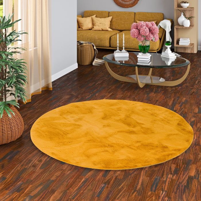 Plush - Tapis de luxe en fourrure synthétique super doux - Curry - Rond
