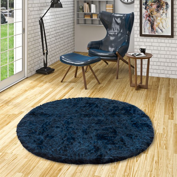Luxus Super Soft Fellteppich Aspen Dunkelblau Meliert Rund