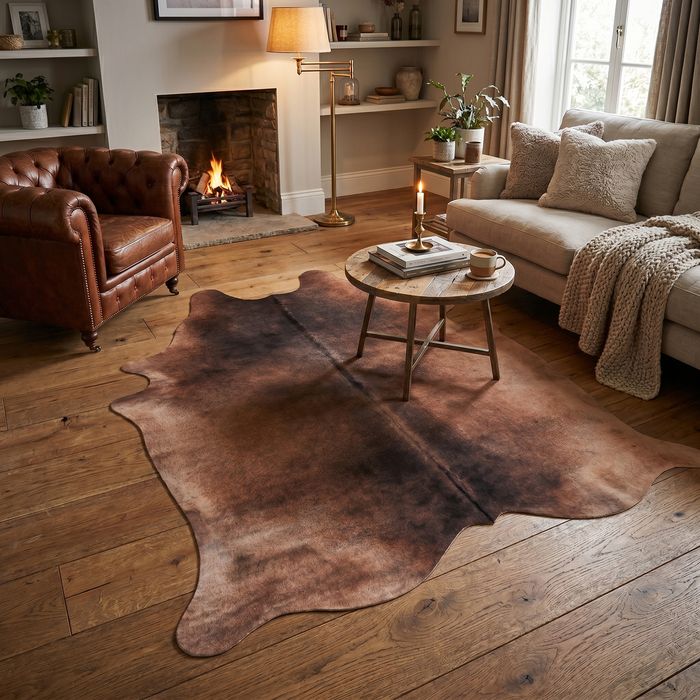 Kunstfaser Teppich Rinderfell Beige