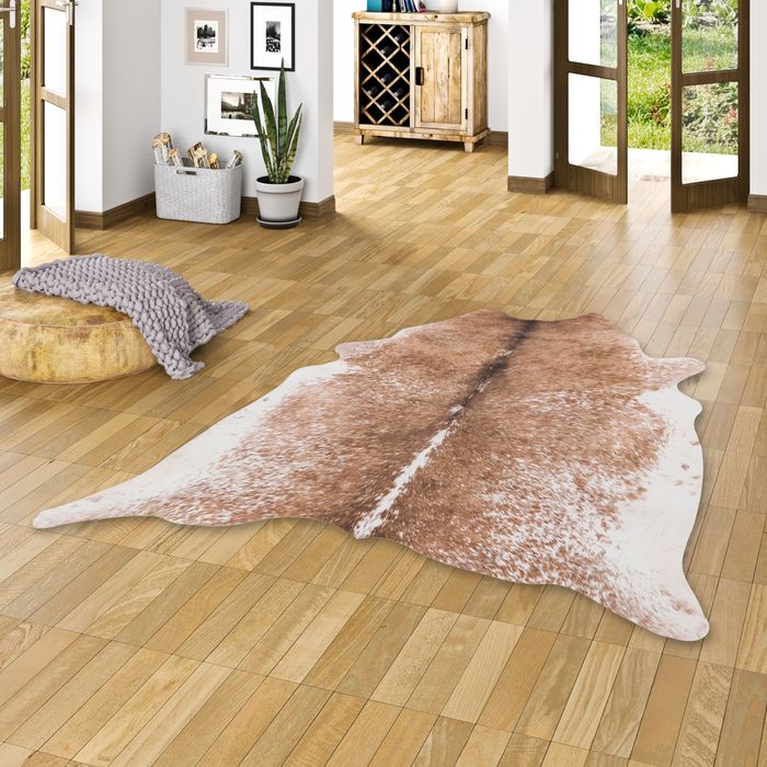 Peau de vache - Tapis en fibres synthétiques - Marron Crème