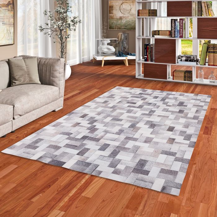 Kunstfaser Patchwork Tierfell Grau Beige Trend