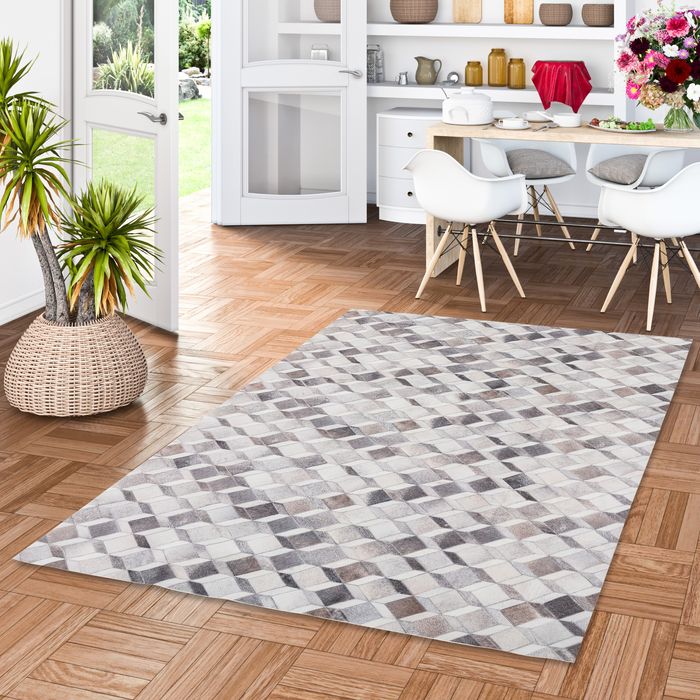 Patchwork - Fourrure animale en fibres synthétiques - Tendance Gris Beige - Optique 3D