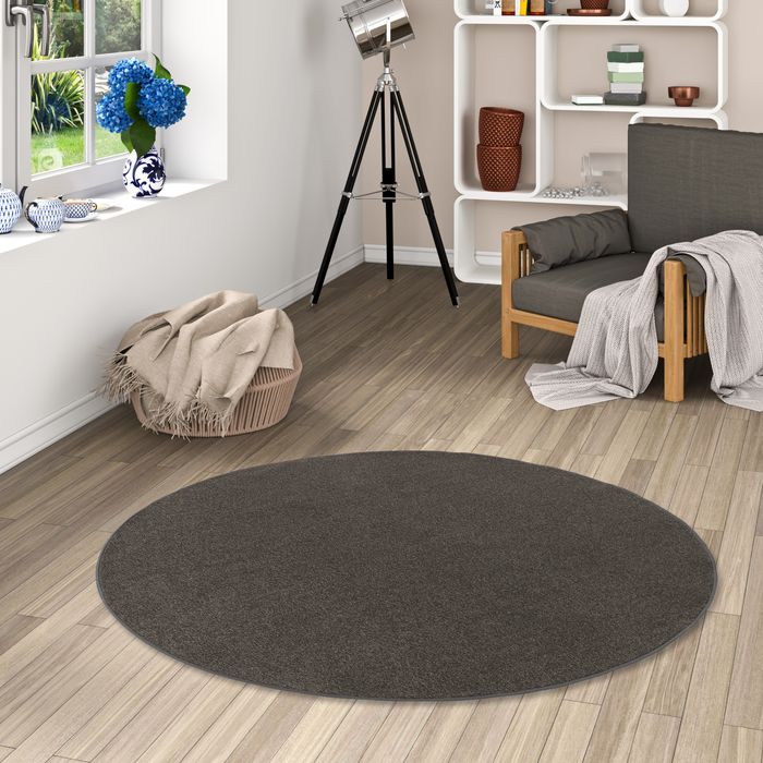 Tapis Rond Joy Velours Brun Foncé