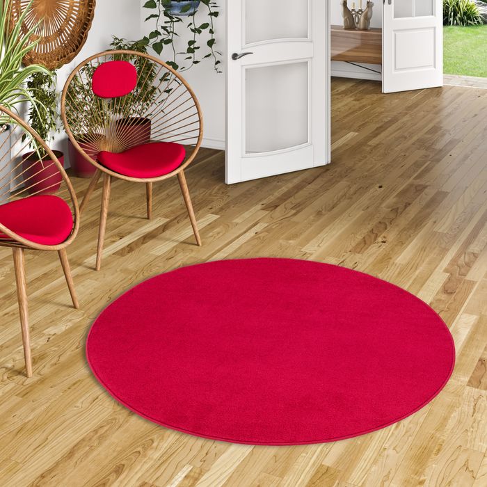 Tapis Rond Joy Velours Rouge