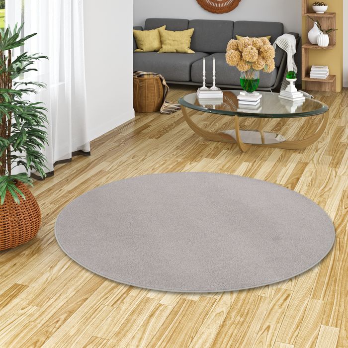 Tapis Rond Joy Velours Gris Clair