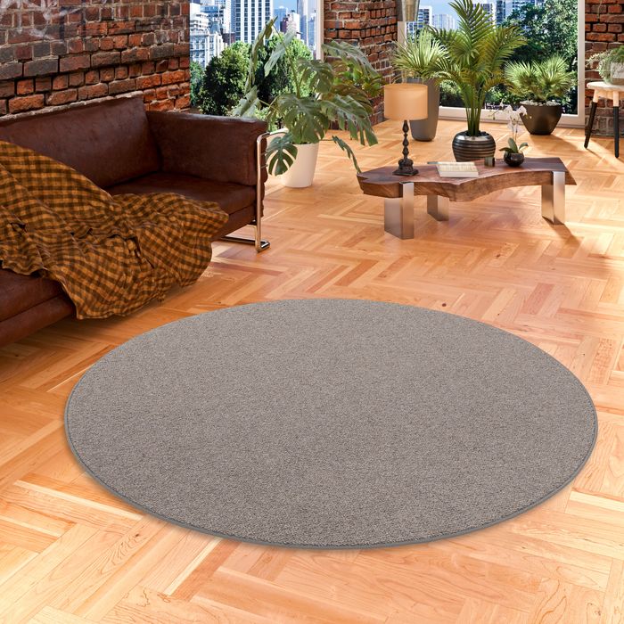 Natur Teppich Wolle Berber Anthrazit Rund