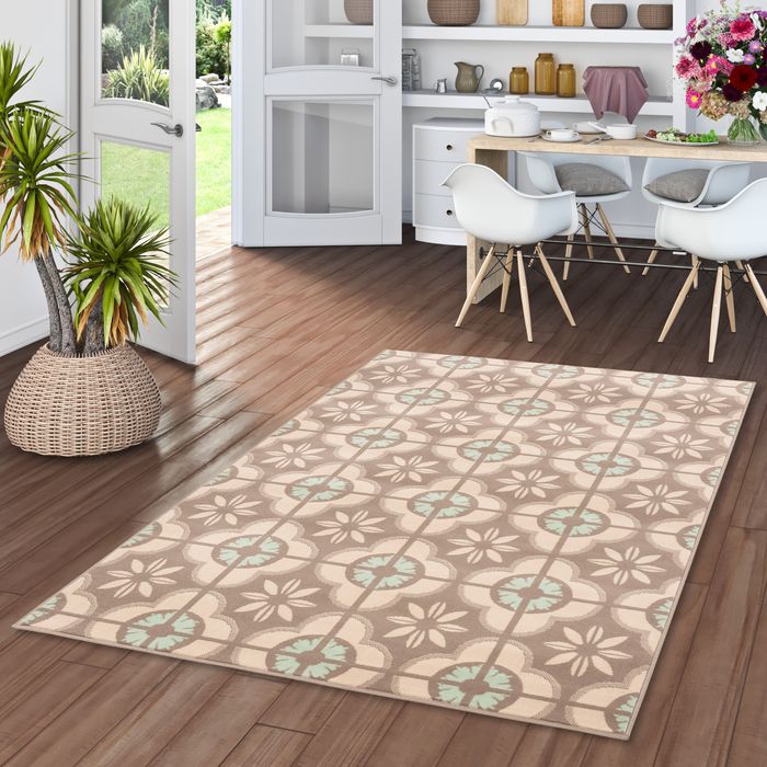 Designer Teppich Samba Modern Beige Fliesenoptik