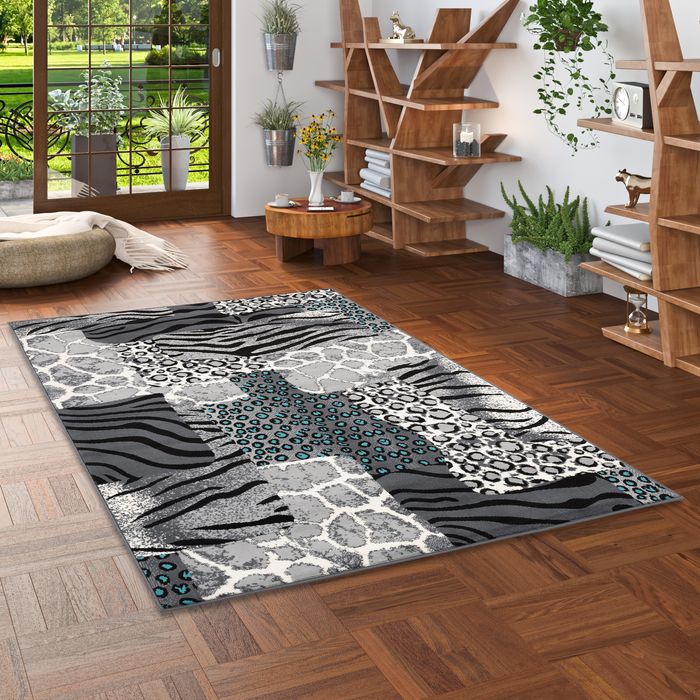 Designer Teppich Samba Modern Grau Schwarz Safari