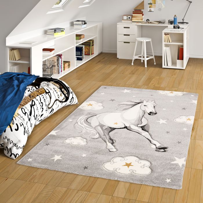 Kinder Teppich Maui Kids Pferd Grau Sterne