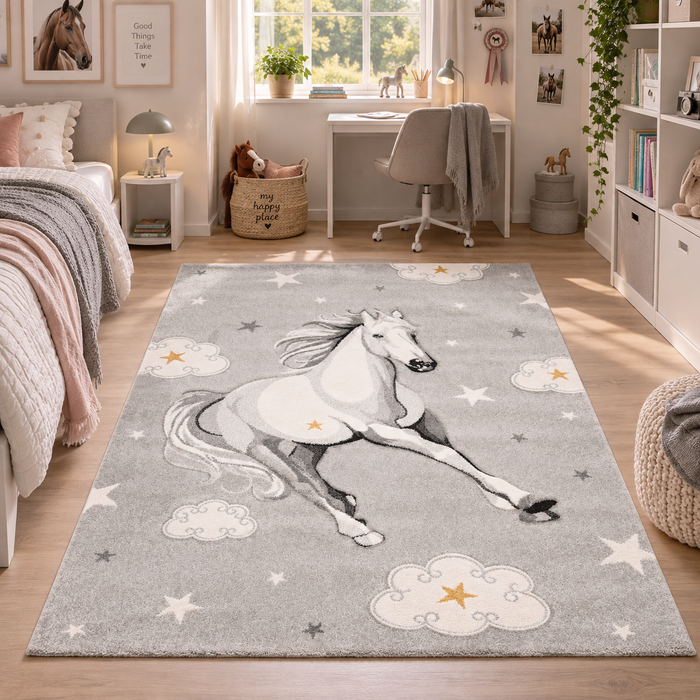 Maui Kids - Tapis pour enfant  - Cheval Étoiles Gris