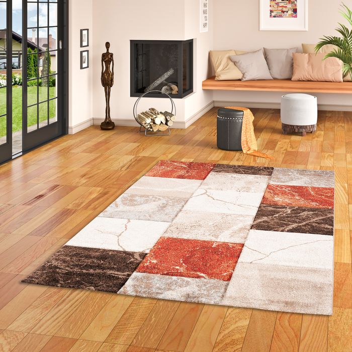 Maui - Tapis design - Aspect marbré terre cuite marron