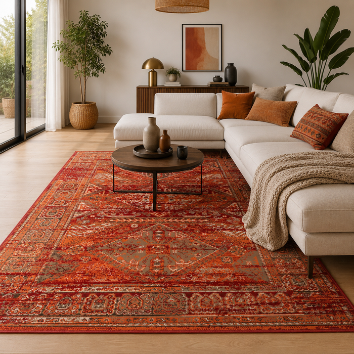 Pop-Vintage - Tapis de designer Orient - Bordure Terre Cuite