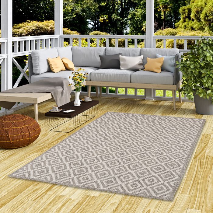 Valencia - Tapis nature plat tissé intérieur/extérieur - Optique des tuiles Gris