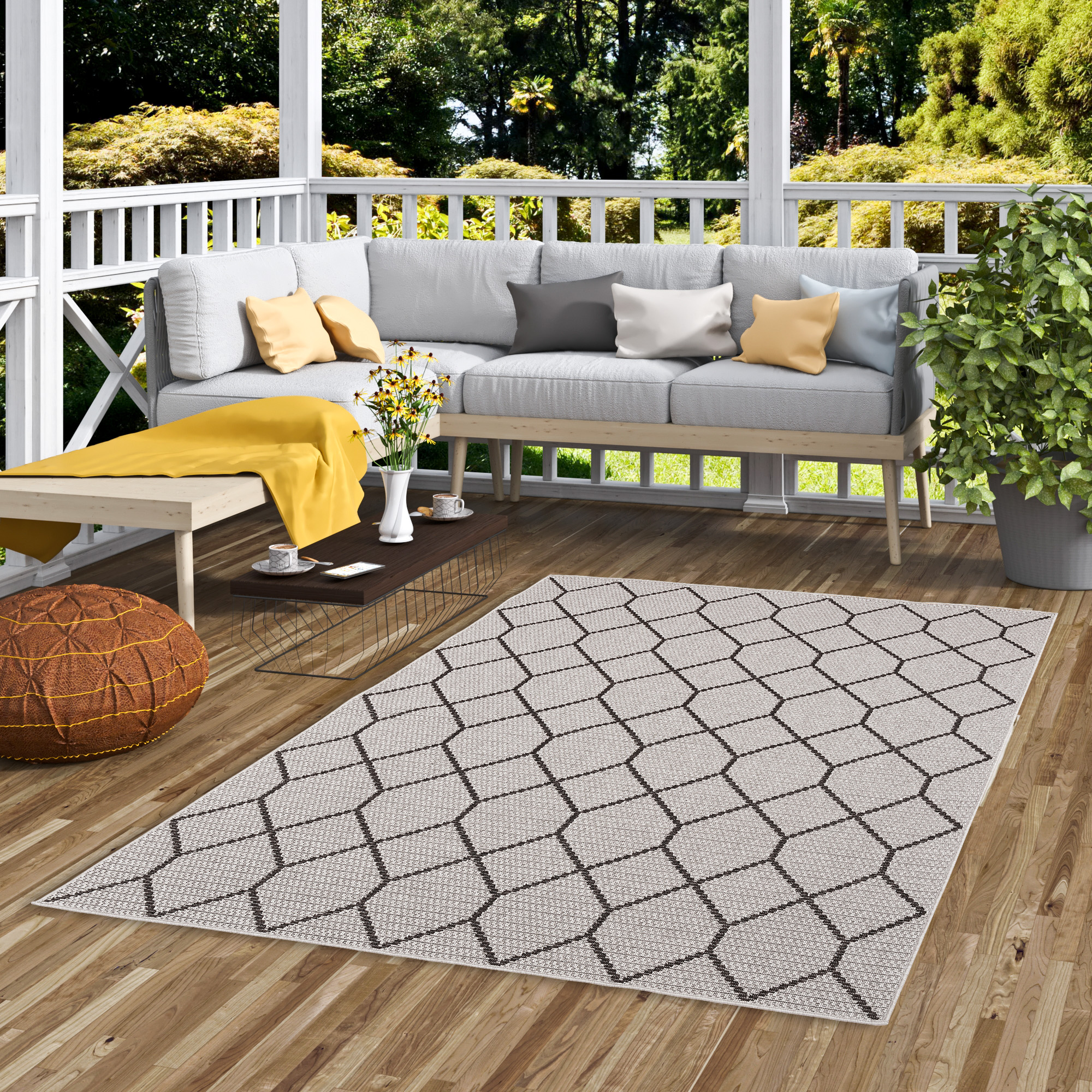 In & Outdoor Teppich Flachgewebe Marbella Grau Modern