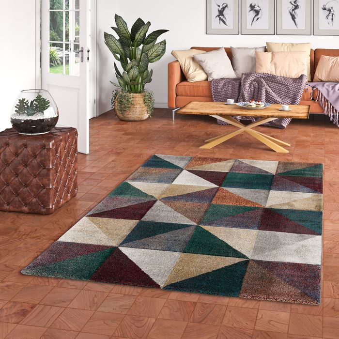 Designer Teppich Maui Modern Grün Rost Prisma