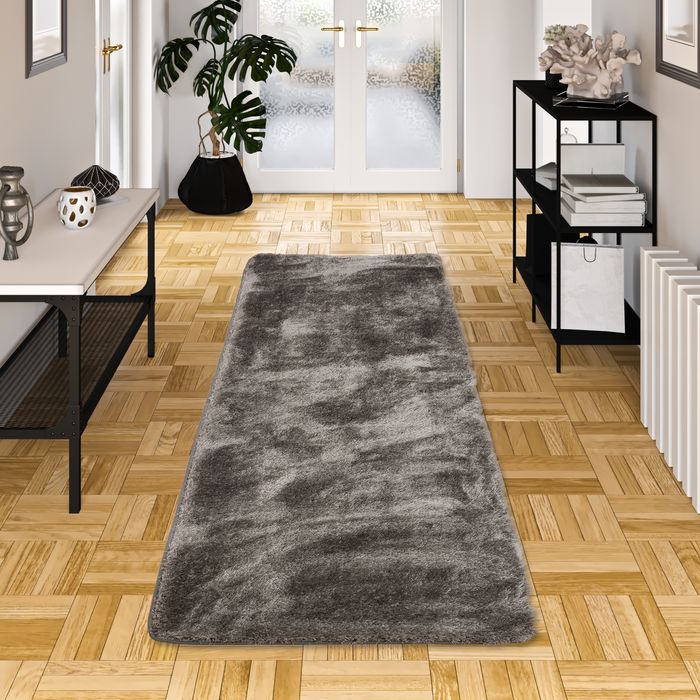 Hochflor Shaggy Teppich Läufer Luxus Feeling Mix Silber