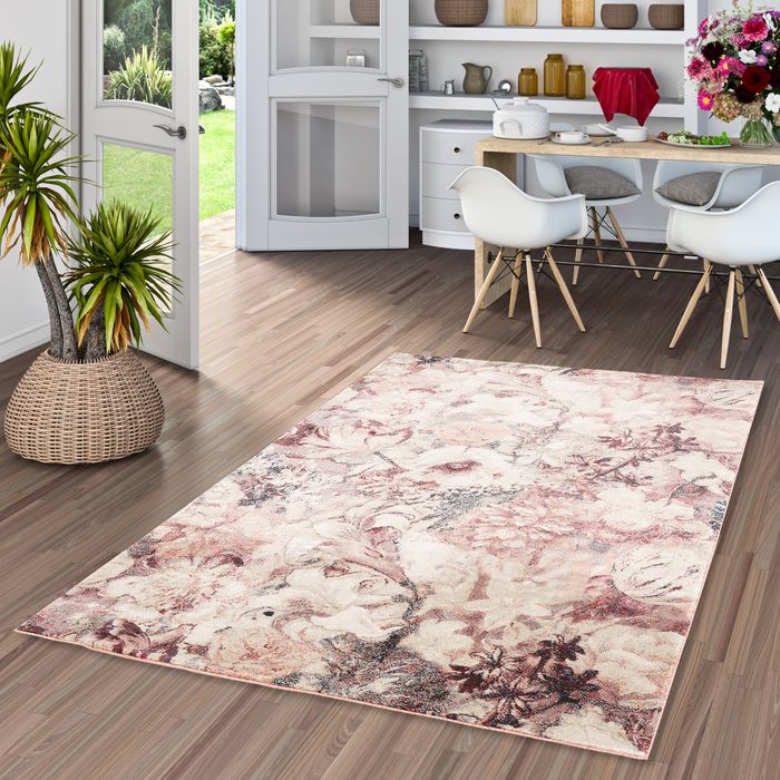 Designer Teppich Retro Montana Blumen Altrosa