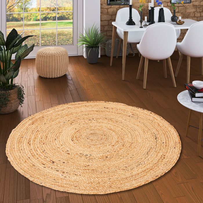 Nele - Tapis en fibre naturelle de jute - Fait à la main - Rond