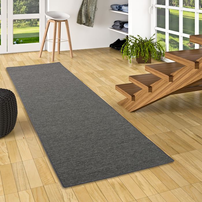 Pure - Tapis long couloir - Tapis de tissage plat d'optique sisal - Anthracite Moucheté