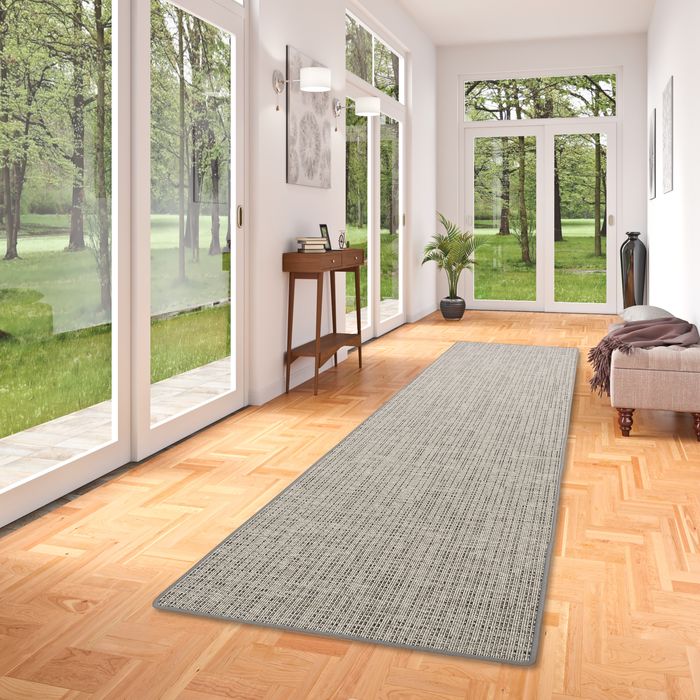 Sisal-Optik Designer Flachgewebe Läufer Teppich Pure Beige Grau Meliert