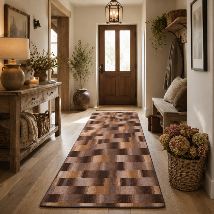 Designer Velours Läufer Teppich Mystic Karo Braun