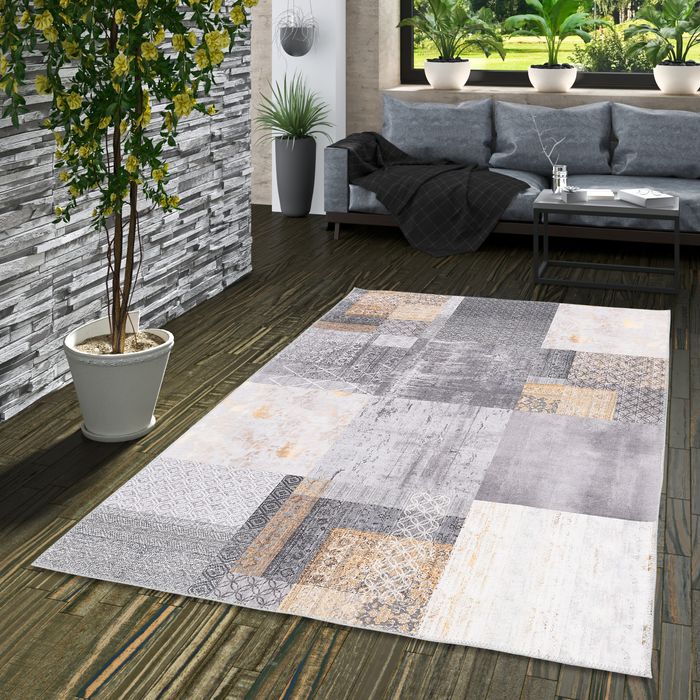 Finesse - Tapis de Design Vintage - Patchwork Gris