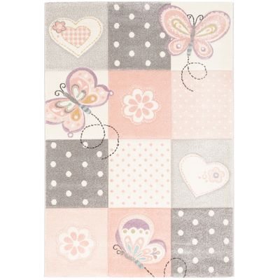 Kinder Teppich Maui Kids Herzen Karo Rosa