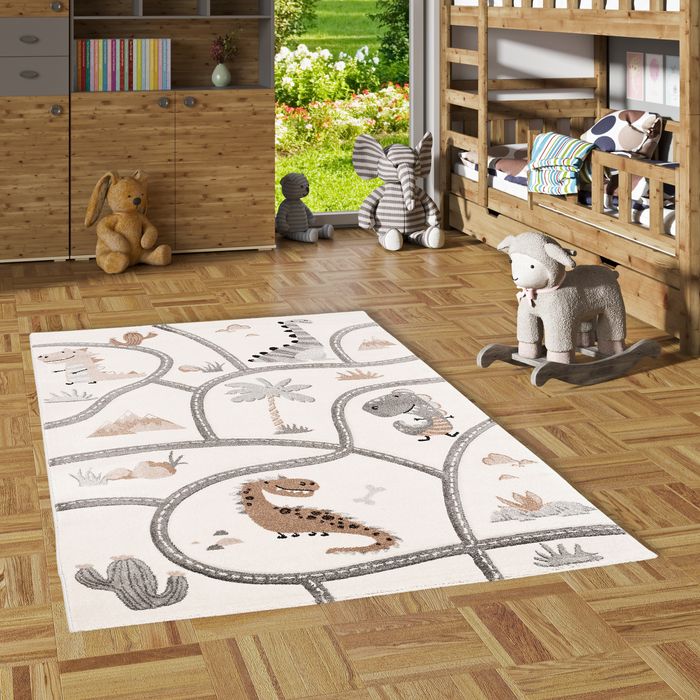 Kinder Teppich Maui Kids Dino Straßenteppich Beige