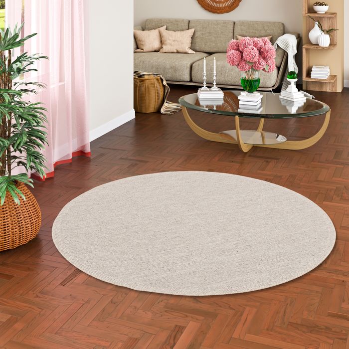 Natur Teppich Flachgewebe Casa Beige Grau Meliert Rund