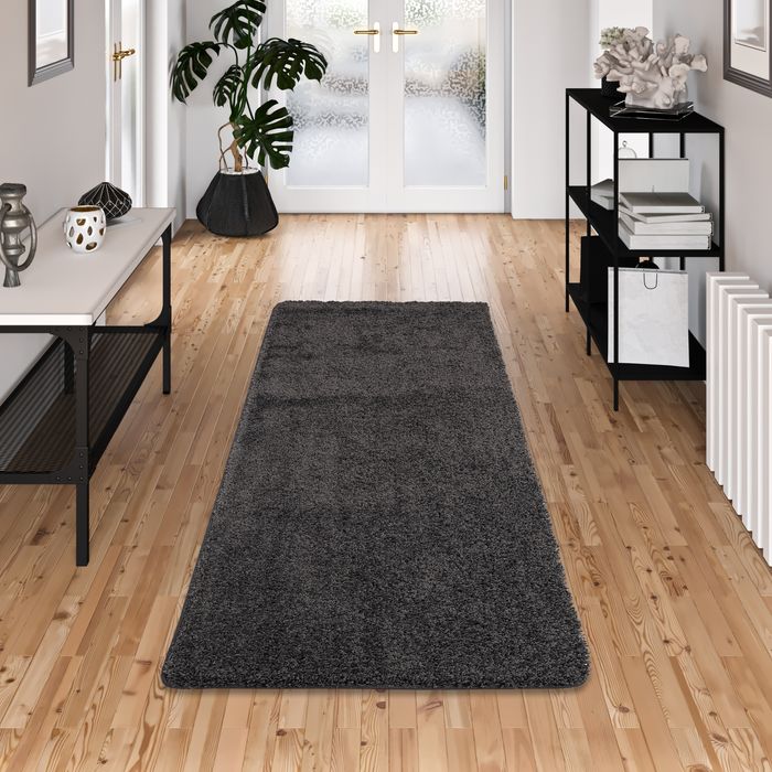 Luxus Läufer Hochflor Langflor Teppich Milano Anthrazit