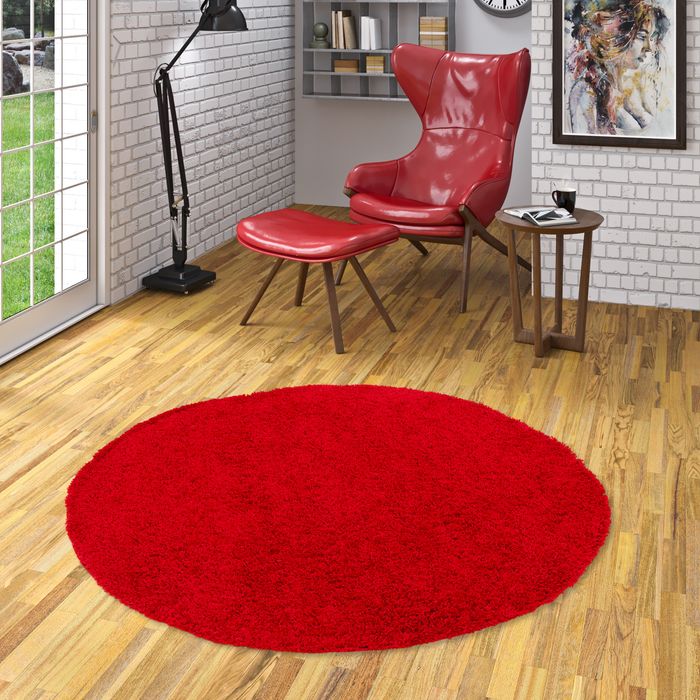 Hochflor Langflor Shaggy Teppich Fluffy Rot Rund