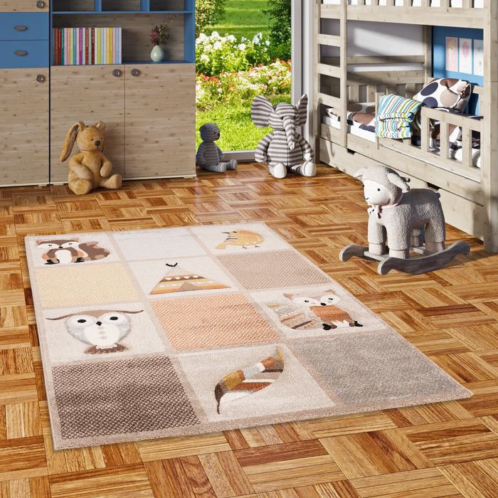 Kinder Teppich Maui Kids Waldtiere Beige Braun