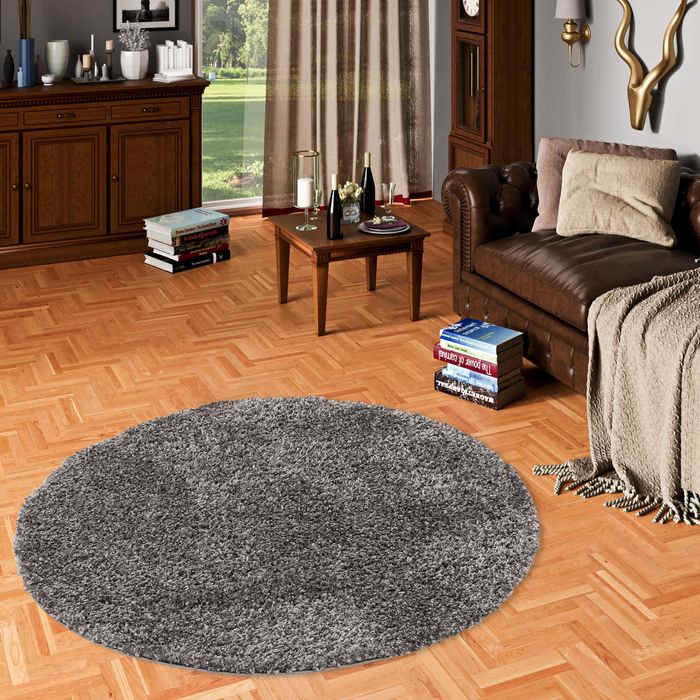 Hochflor Langflor Shaggy Teppich Comfy Mix Anthrazit Rund