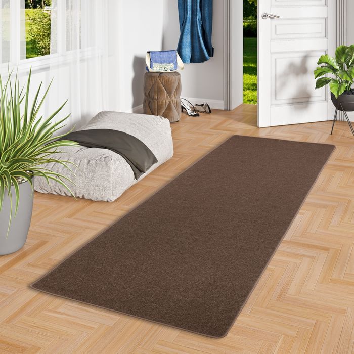 Tapis Coureur Strong Velours Bouclé Brun Foncé