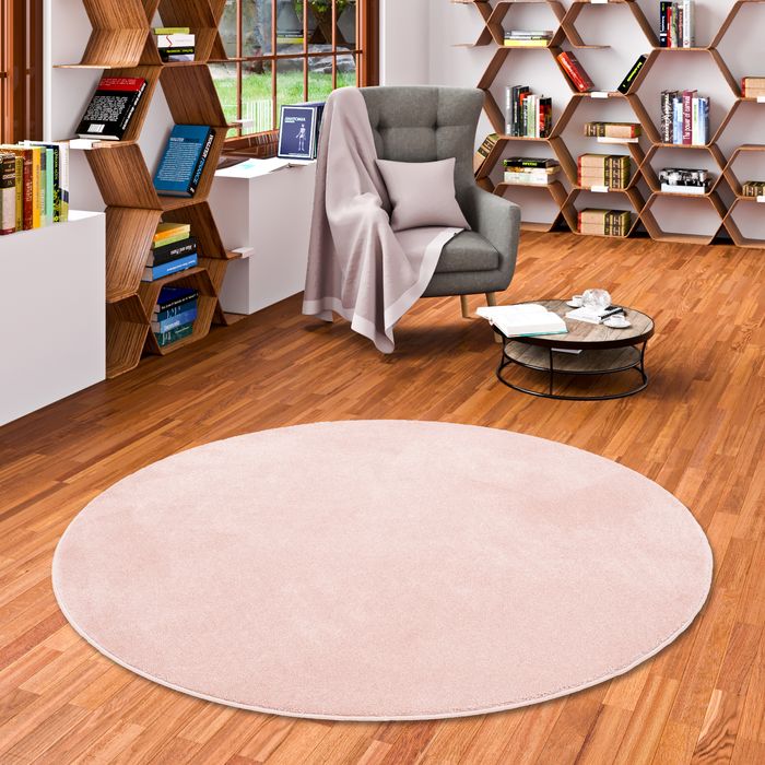 Luxus Soft-Velours Teppich Verona Rosa Rund