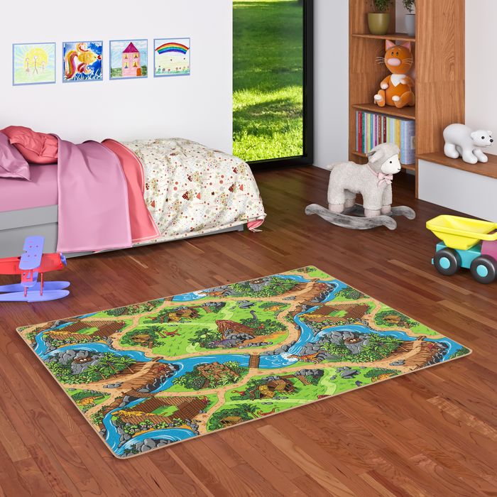Tapis enfant route Monde Dino Vert