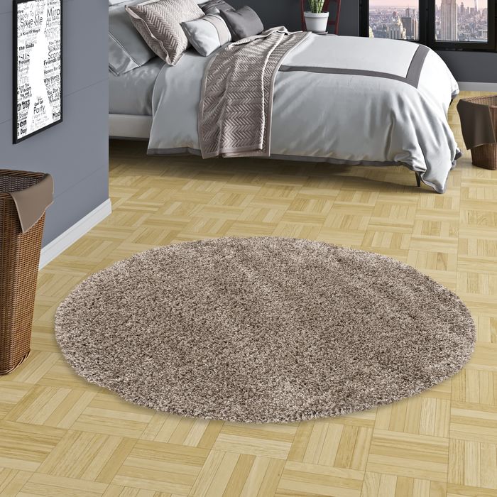 Hochflor Langflor Shaggy Teppich Luxury Taupe Mix Rund