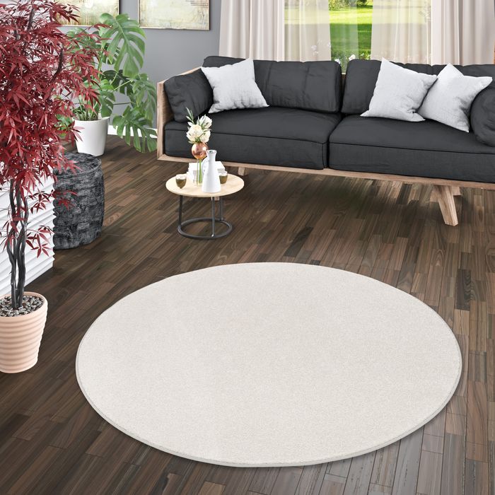 Hochflor Velours Teppich Luna Hellgrau Rund