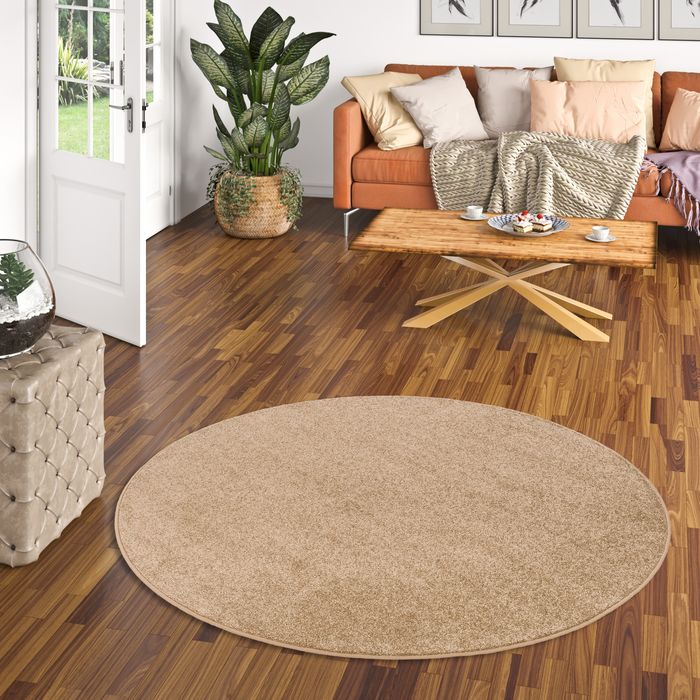 Hochflor Velours Teppich Luna Karamell Rund