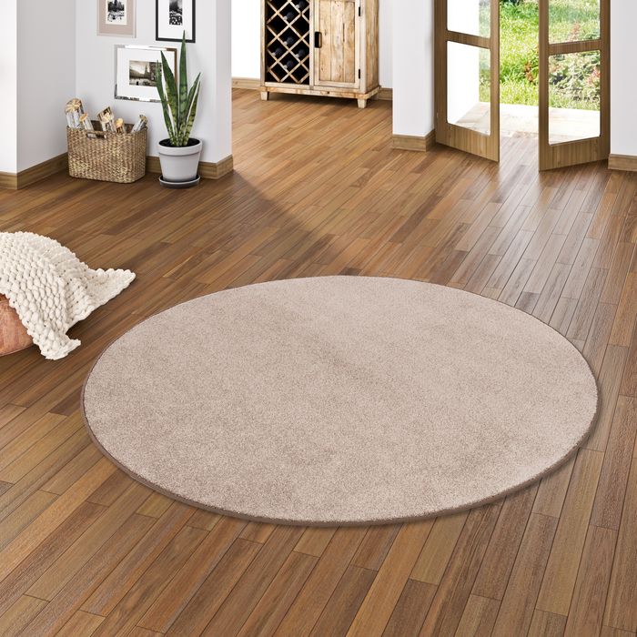 Hochflor Velours Teppich Luna Taupe Rund