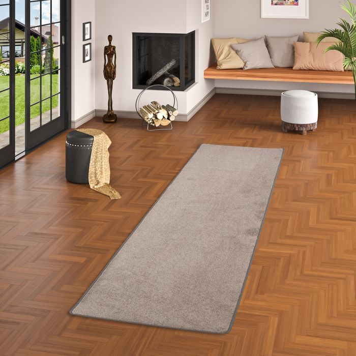 Velours Läufer Teppich Joy Taupe