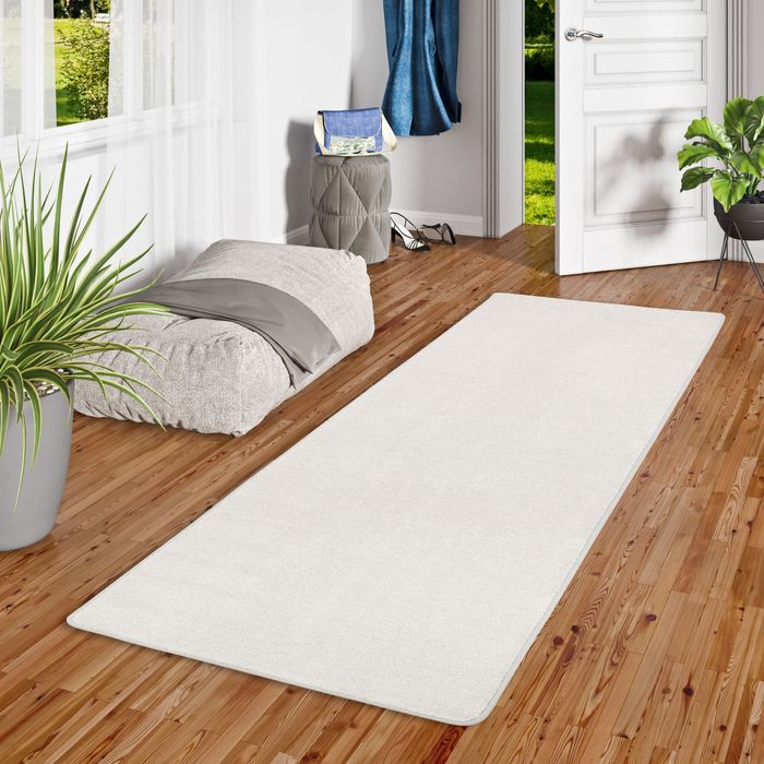 Hochflor Velours Läufer Teppich Luna Hellgrau