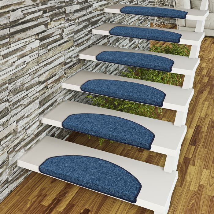 Strong - Tapis d'escalier à boucles tendance - Bleu foncé (semi-circulaire)