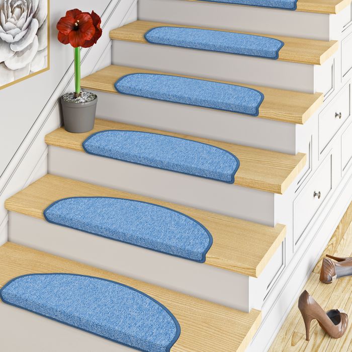 Strong - Tapis d'escalier à boucles tendance - Bleu (semi-circulaire)