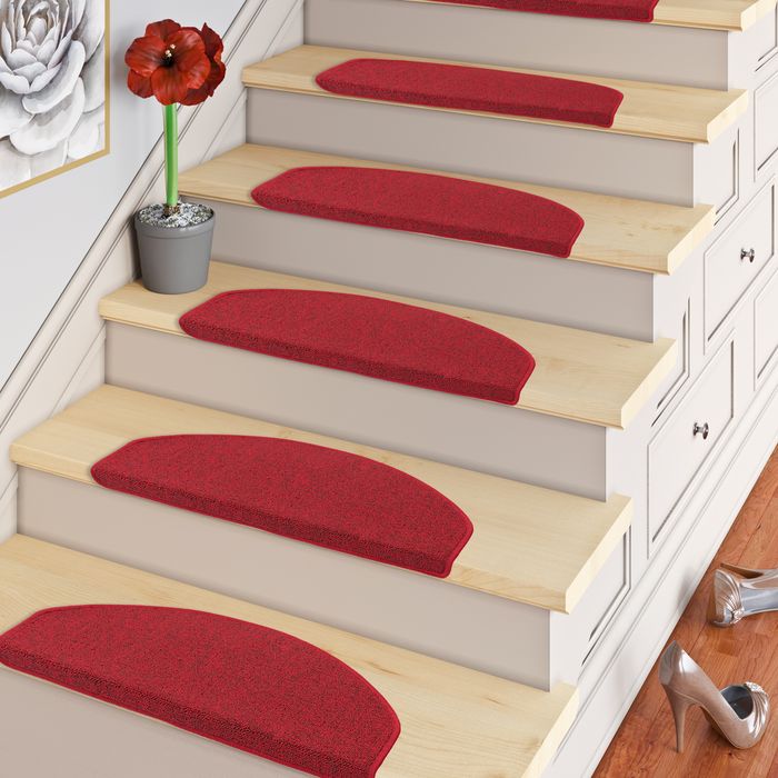 Strong - Tapis d'escalier à boucles tendance - Rouge (semi-circulaire)