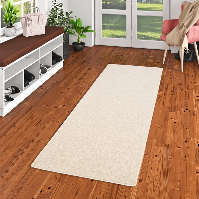 Mona - Tapis long couloir - Tapis en velours à poils longs - Crème
